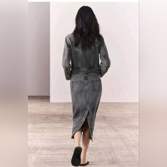 $139 SZ M ZARA ZW Collection Cotton Denim Midi Shirt Dress Gray 6840/055 NEW - Picture 5 of 6